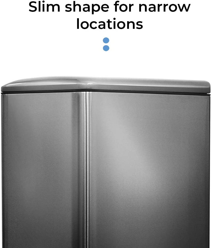 Home Zone Living 13 Gallon Kitchen Trash Can, Dual Compartment Recycle Combo, Slim Stainless Steel, 50 Liter
